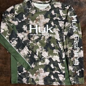 Huk Camo Long Sleeve Shirt in Green and Black